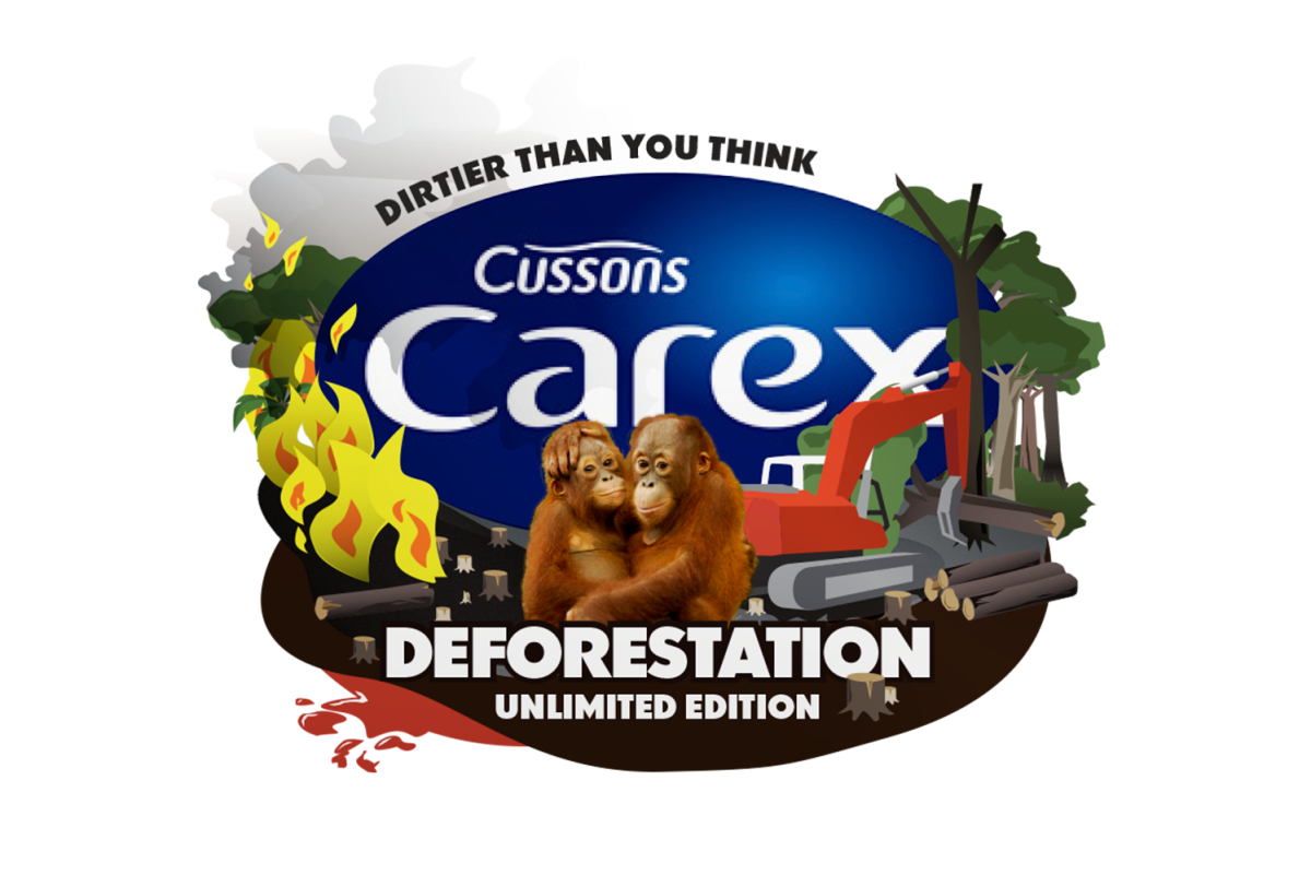 PZ Cussons - Carex responsible for palm oil deforestation despite supposedly using "sustainable" palm oil. Image: Greenpeace