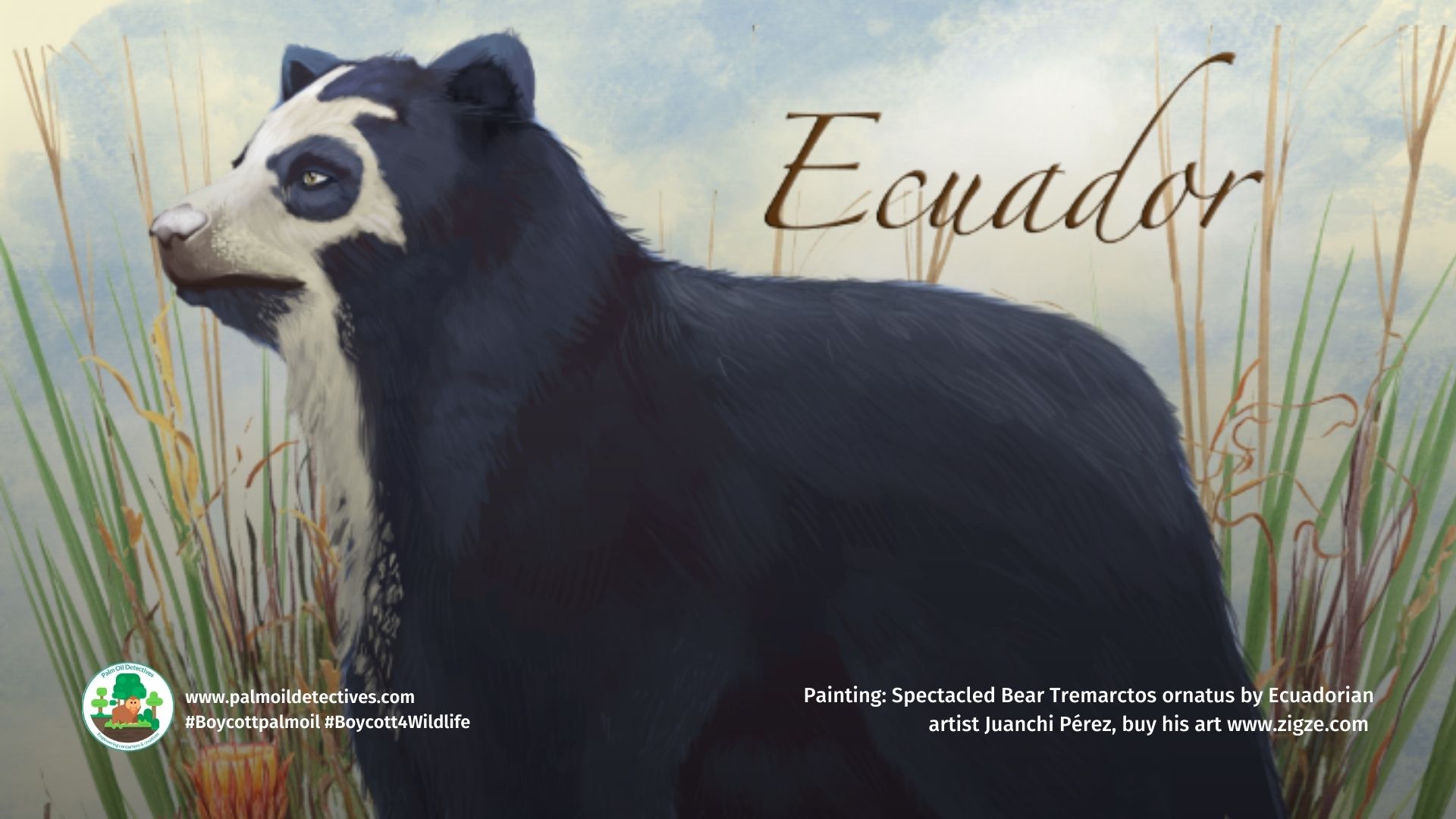 Spectacled Bear Tremarctos ornatus by Ecuadorian artist Juanchi Pérez slider